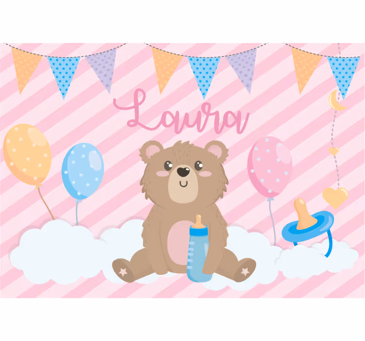 Papier peint chambre bébé Ours mignon pour fille avec nom - TenStickers