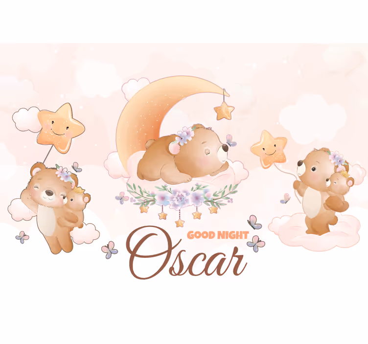 Papier peint chambre bébé Ours mignon pour garçon avec nom - TenStickers
