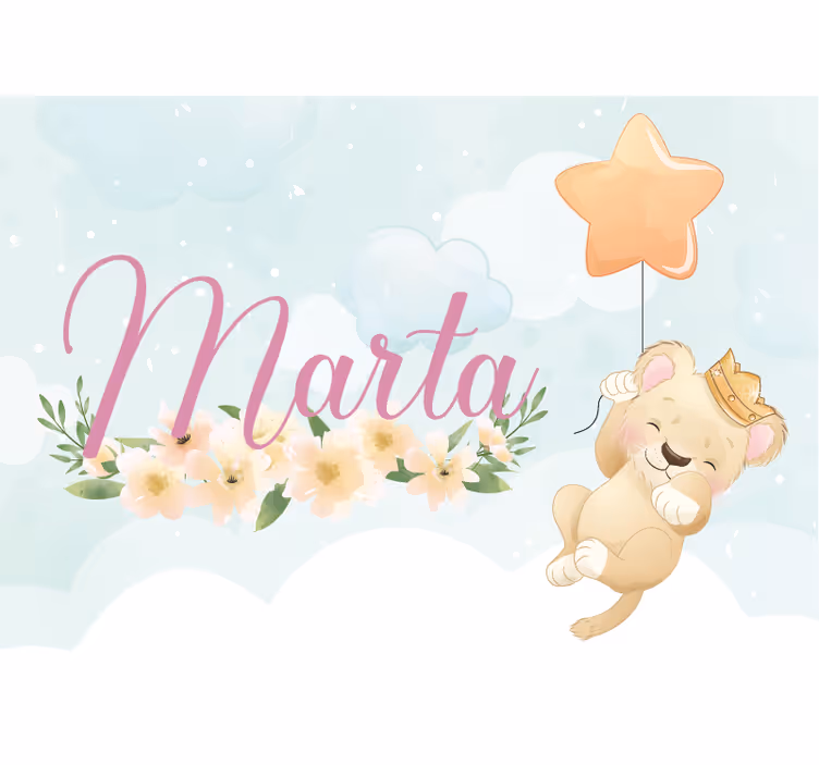 Papier peint chambre bébé Lion mignon pour fille avec nom - TenStickers