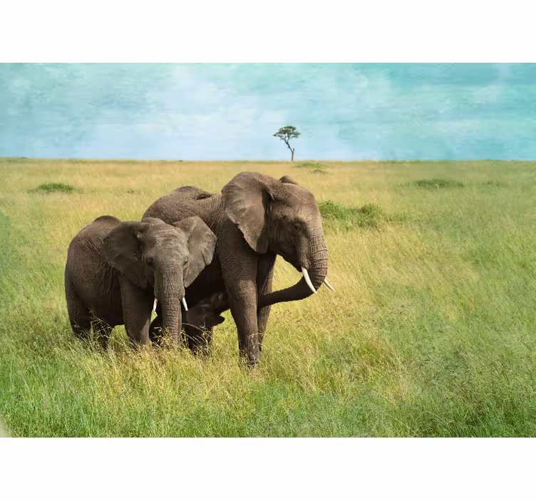 Tapisserie animaux Éléphants dans la savane - TenStickers