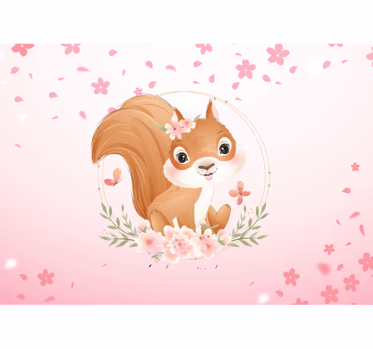 Papier peint chambre bébé écureuil mignon pour fille avec nom - TenStickers