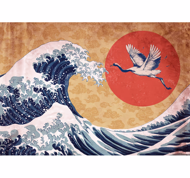 Tapisserie nature grue sur vague crestée - TenStickers