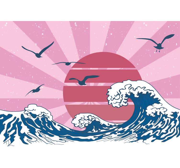 Papier peint vintage La grande vague rétro rose - TenStickers