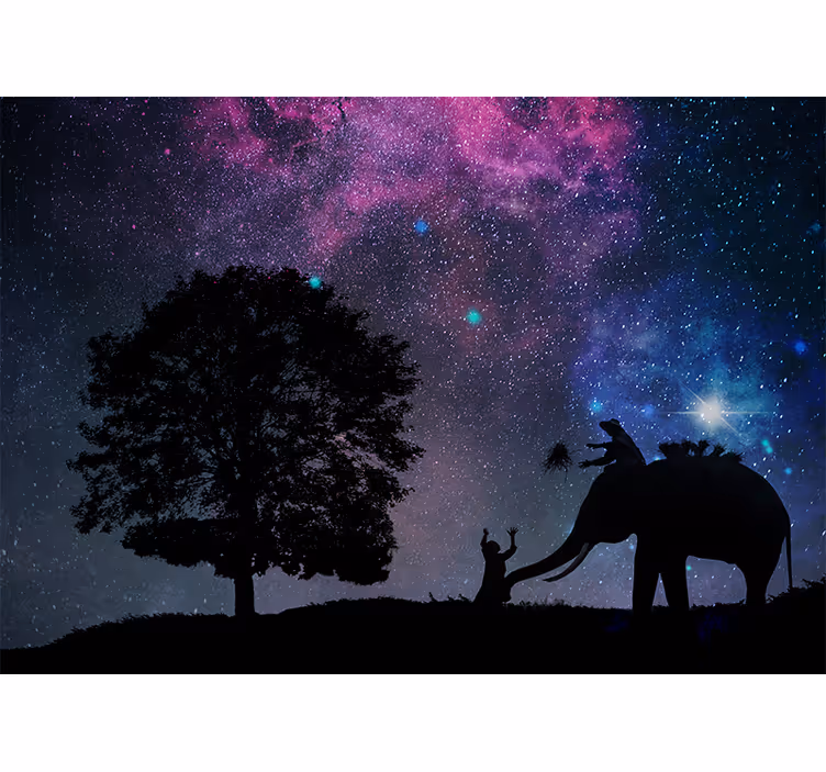 Tapisserie phrase aventure d'éléphant cosmique - TenStickers