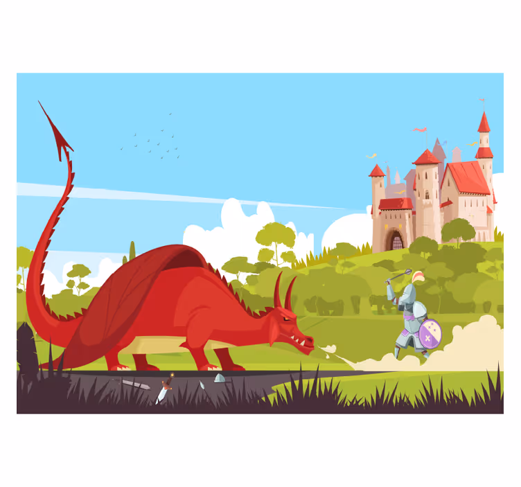 Papier peint enfant Dragon et chevalier - TenStickers