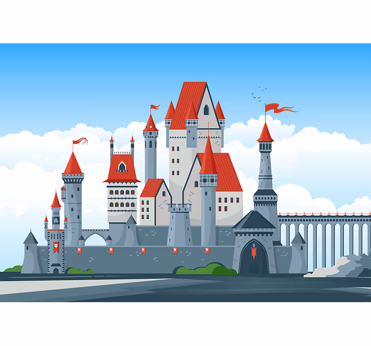 Papier peint enfant Château médiéval au loin - TenStickers