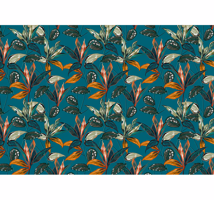 Tapisserie fleur composition de feuilles exotiques - TenStickers