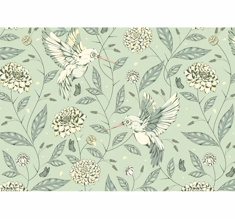 Tapisserie fleur colibris au milieu des fleurs - TenStickers
