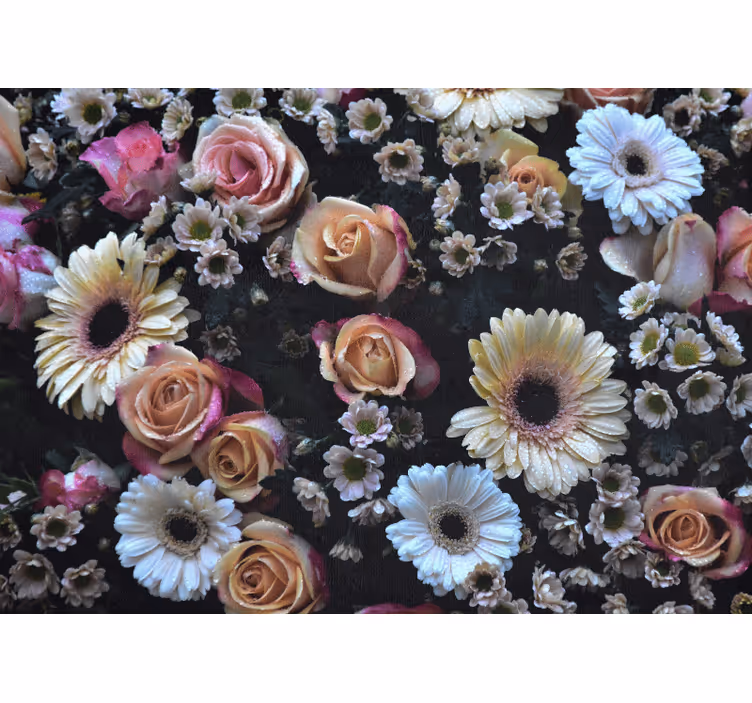 Tapisserie fleur roses et marguerites - TenStickers