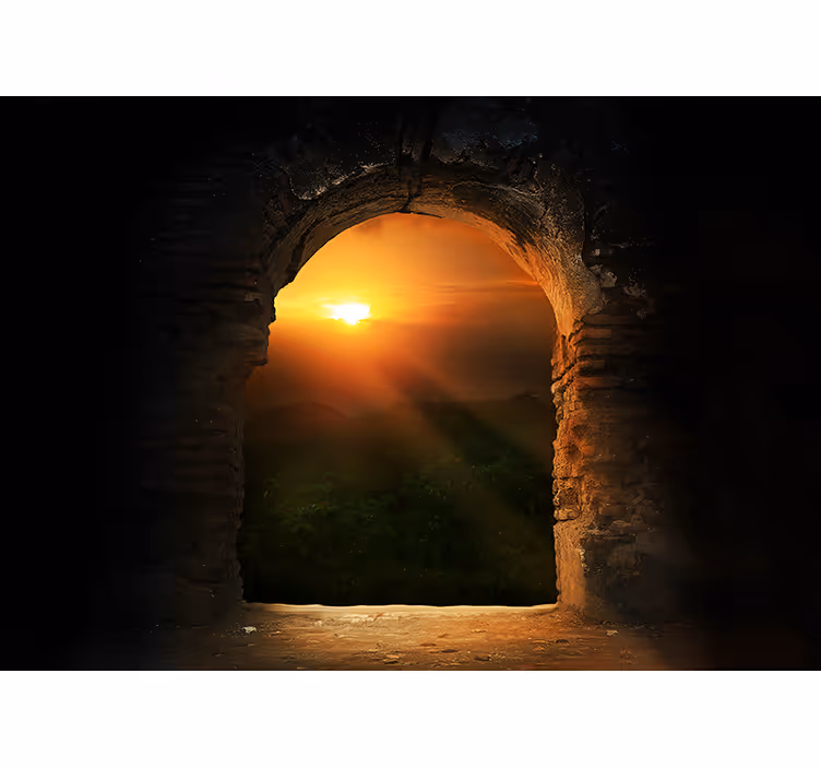 Tapisserie paysage coucher de soleil à travers l'arc - TenStickers