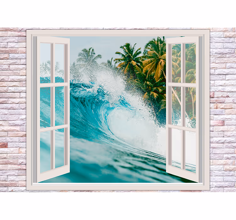 Papier peint 3D Fenêtre grande vague bleue - TenStickers