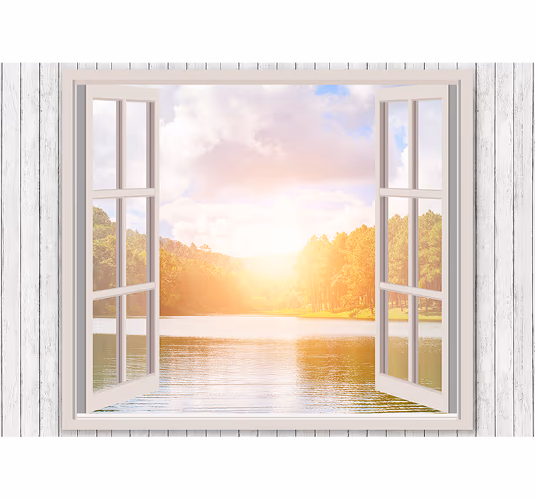 Tapisserie nature lever de soleil sur le lac - TenStickers