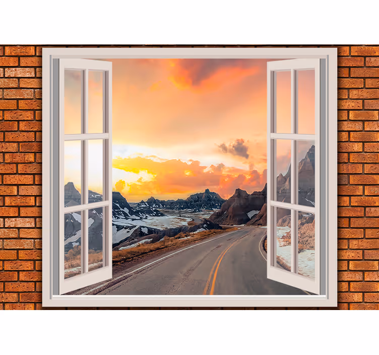 Tapisserie paysage perspective crépusculaire en montagne - TenStickers