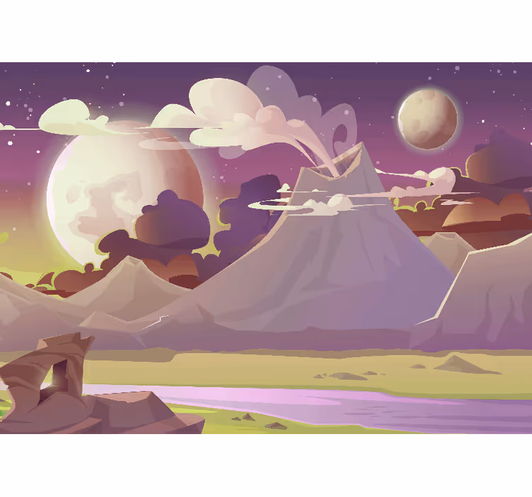 Tapisserie fantaisie scène de montagne féerique - TenStickers