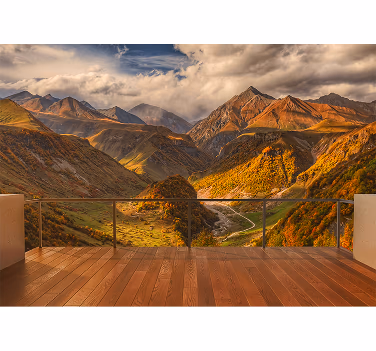 Papier peint mural montagne Balcon vue sur les montagnes - TenStickers