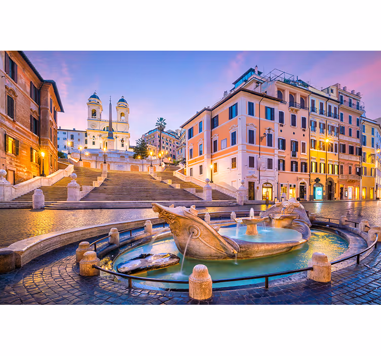 Tapisserie villes et pays fontaine des escaliers espagnols - TenStickers