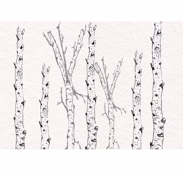 Tapisserie salle à manger arbres à écorces dessinées - TenStickers