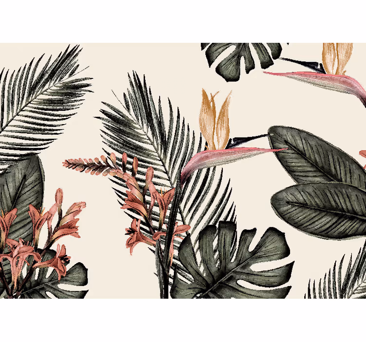 Tapisserie fleur oasis aviaire exotique - TenStickers