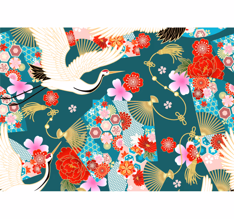 Tapisserie animaux grues et fleurs - TenStickers