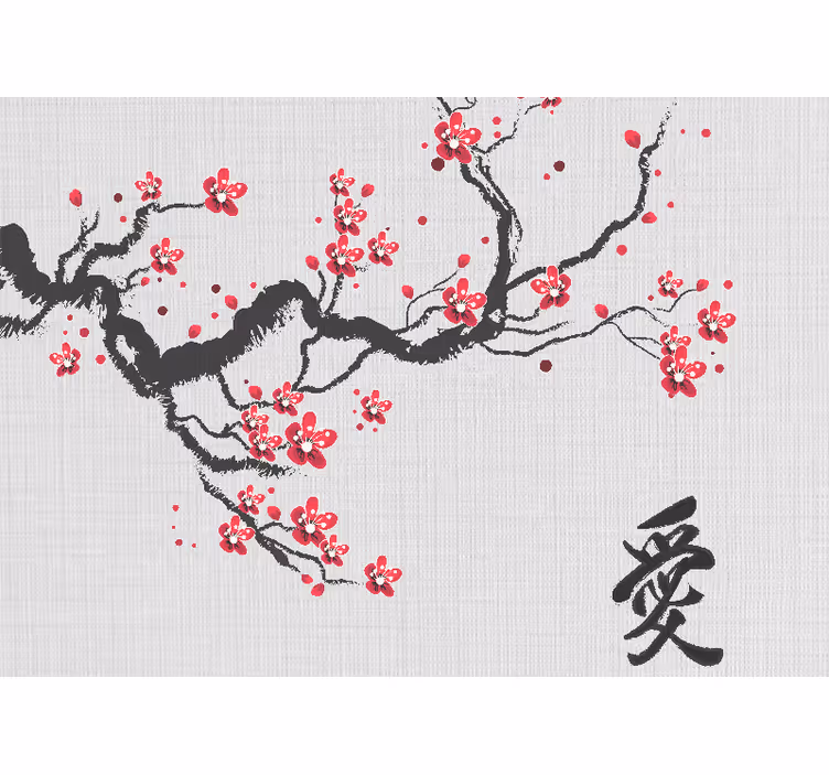Tapisserie amour fleurs de cerisier - TenStickers