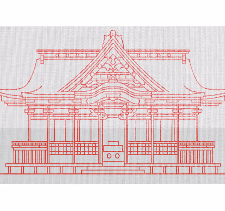 Papier peint vintage Maison traditionnelle japandi rouge - TenStickers