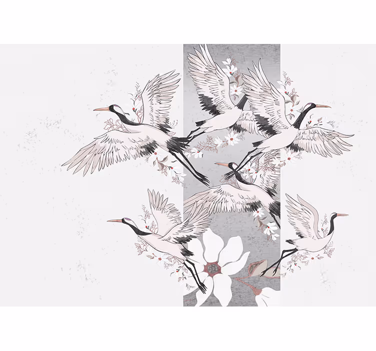 Tapisserie animaux grues Élégantes en vol - TenStickers
