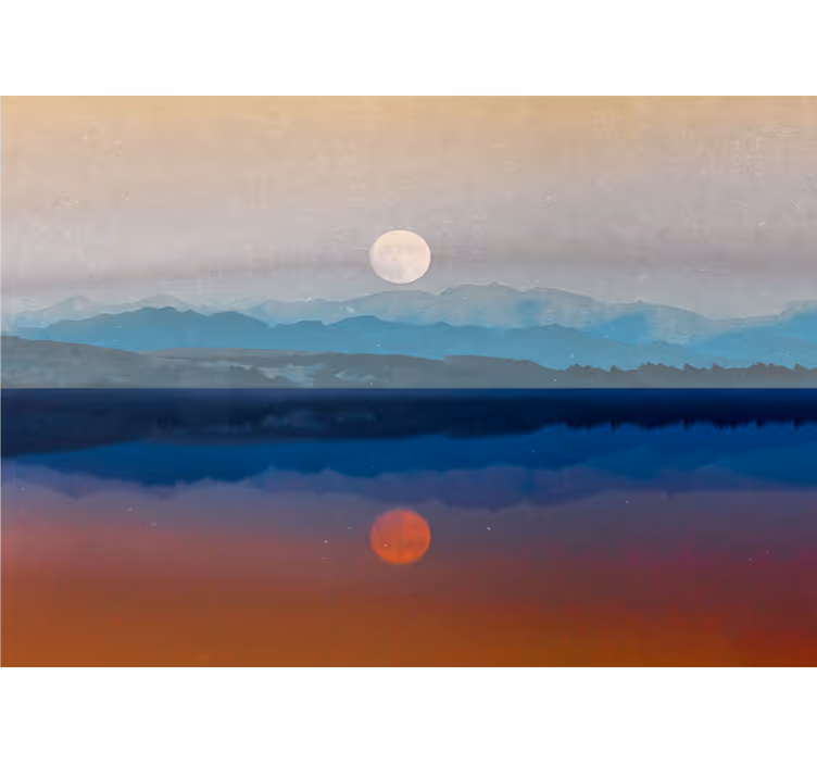 Tapisserie paysage reflet du coucher de soleil en montagne - TenStickers