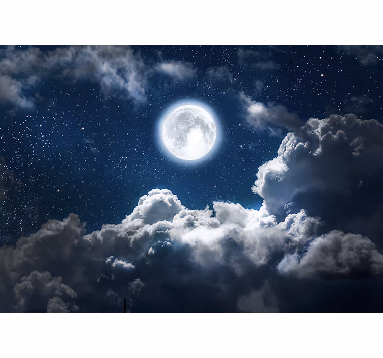 Papier peint paysage Belle nuit lune et nuages - TenStickers