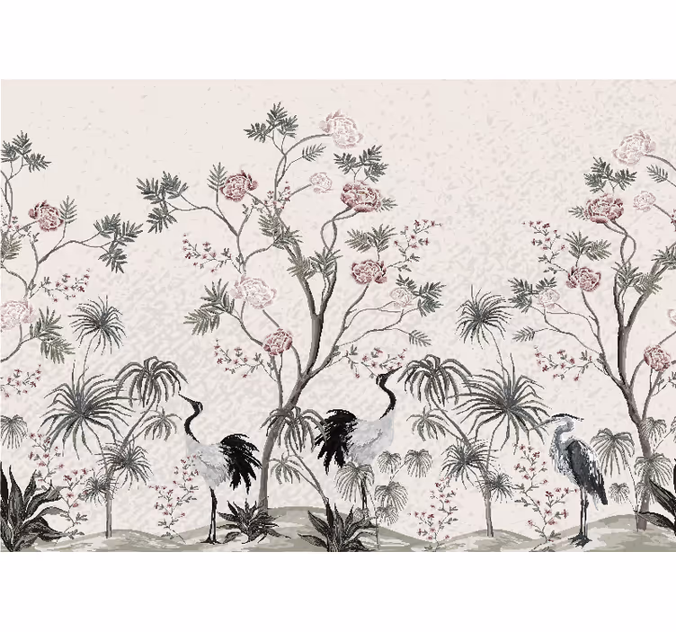 Tapisserie animaux scène Élégante de grues - TenStickers