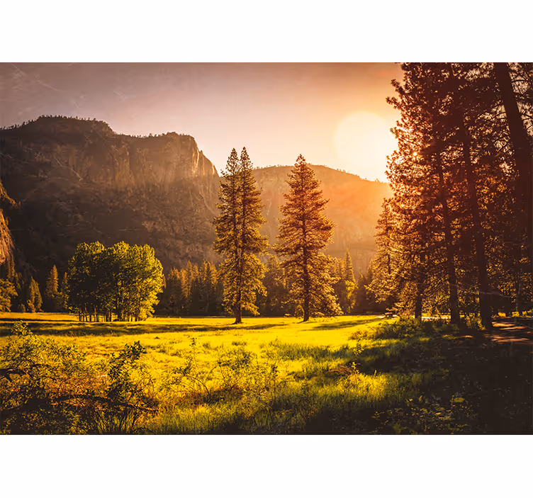Tapisserie paysage coucher de soleil serein sur la montagne - TenStickers