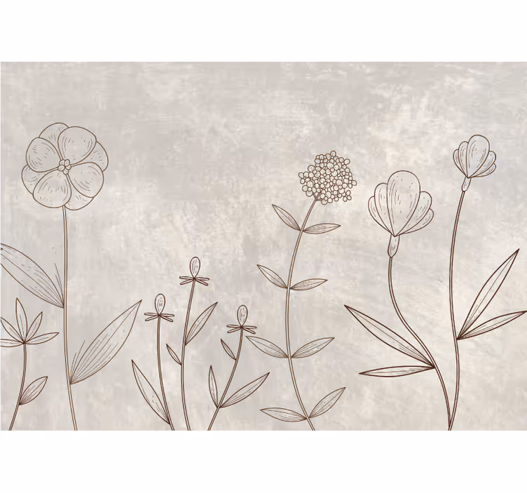 Tapisserie fleur motif floral esquissé - TenStickers