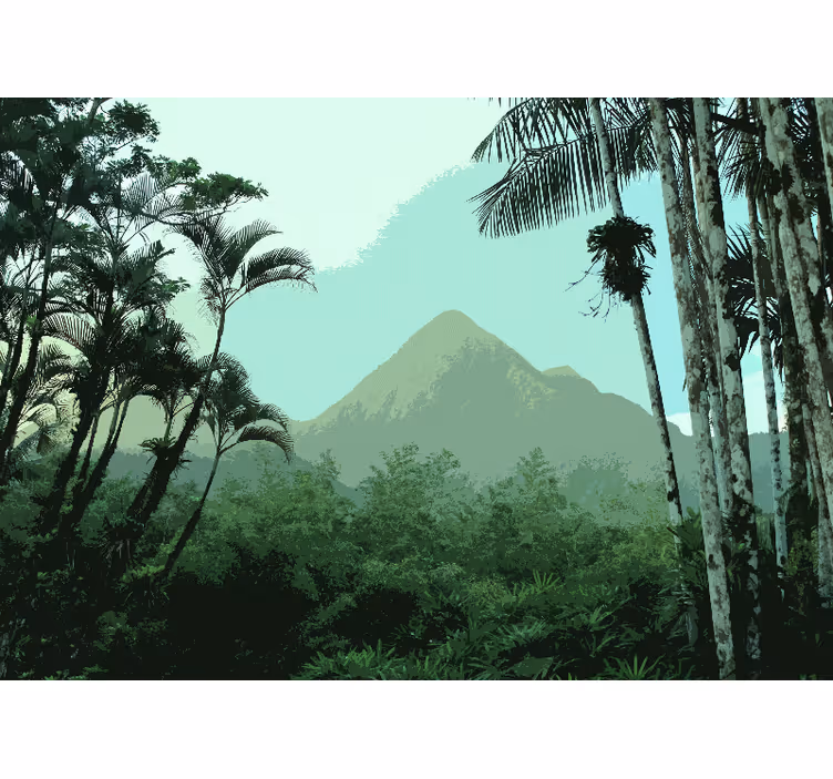 Tapisserie forêt vue de la jungle en montagne - TenStickers
