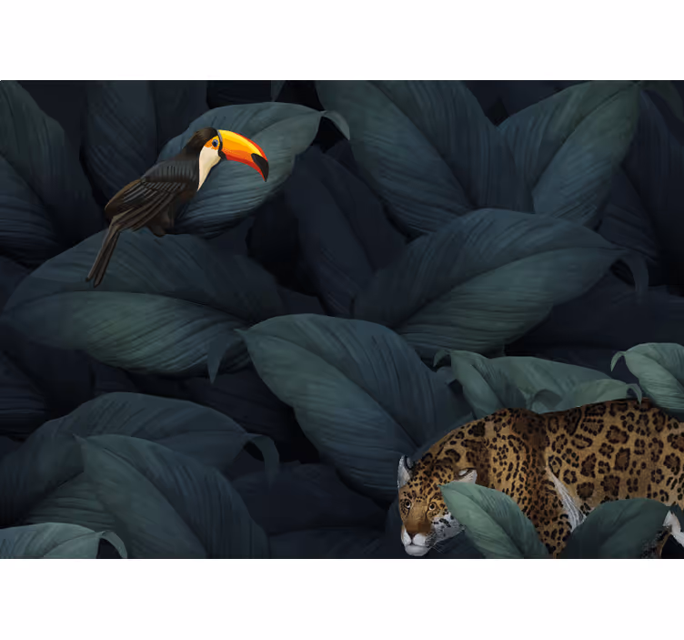 Tapisserie animaux oiseaux tropicaux et léopards - TenStickers