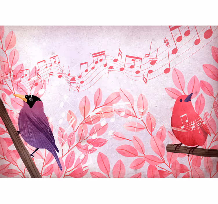 Tapisserie animaux oiseaux chantants musicaux - TenStickers