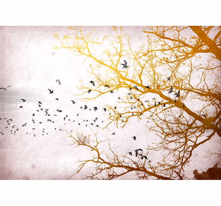 Papier peint mural d'animaux Oiseaux d'arbre d'or - TenStickers