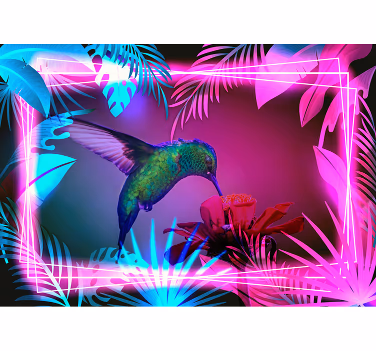Papier peint mural d'animaux Néon oiseaux kolibri - TenStickers