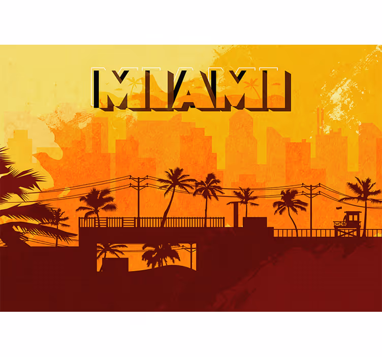 Tapisserie villes et pays coucher de soleil miami - TenStickers