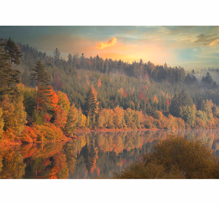 Tapisserie paysage réflexion d'automne sereine - TenStickers