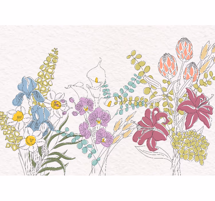 Papier peint panoramique fleurs dessinées - TenStickers