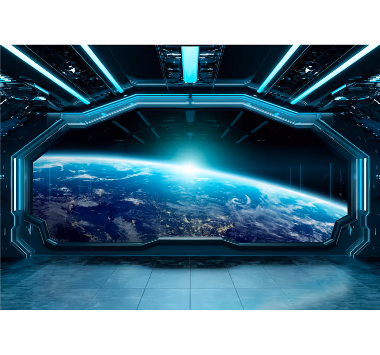 Tapisserie murale effet 3D fenêtre de la navette spatiale - TenStickers