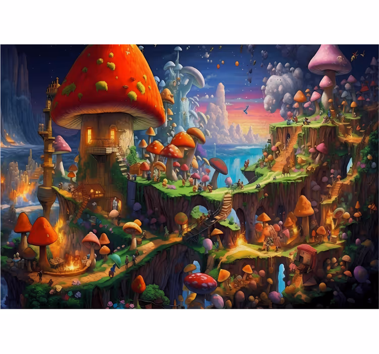 Tapisserie murale chambre ado monde des champignons - TenStickers