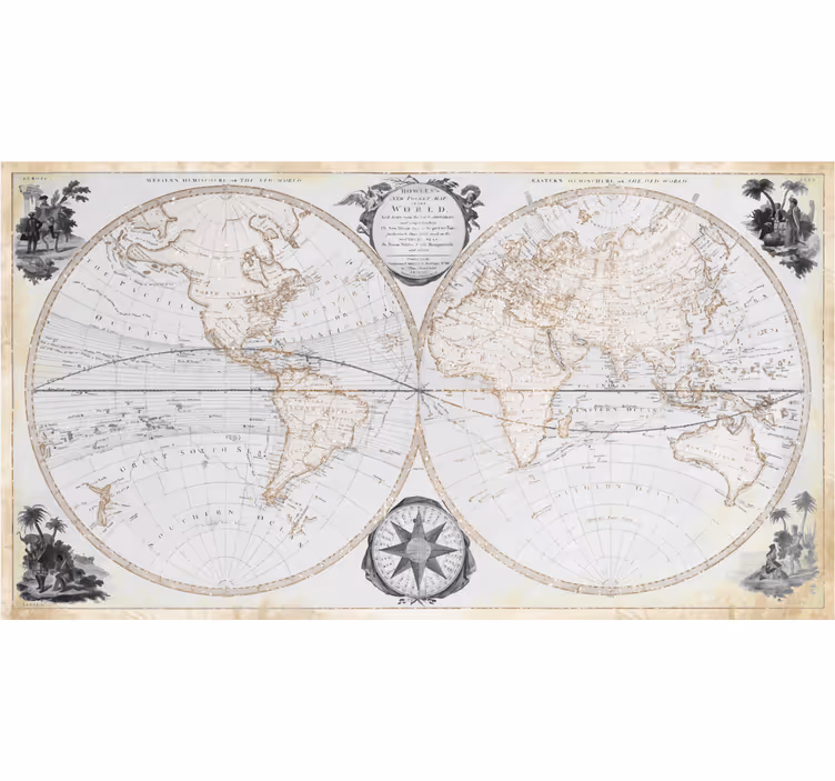 Tapisserie murale bureau carte du monde vintage aquarelle - TenStickers