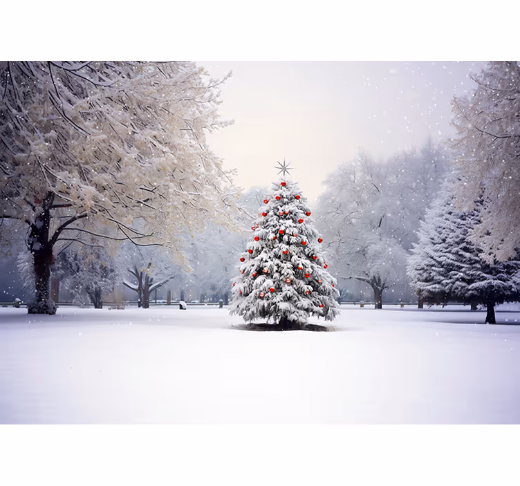 Tapisserie murale arbre sapin de noël dans la neige - TenStickers