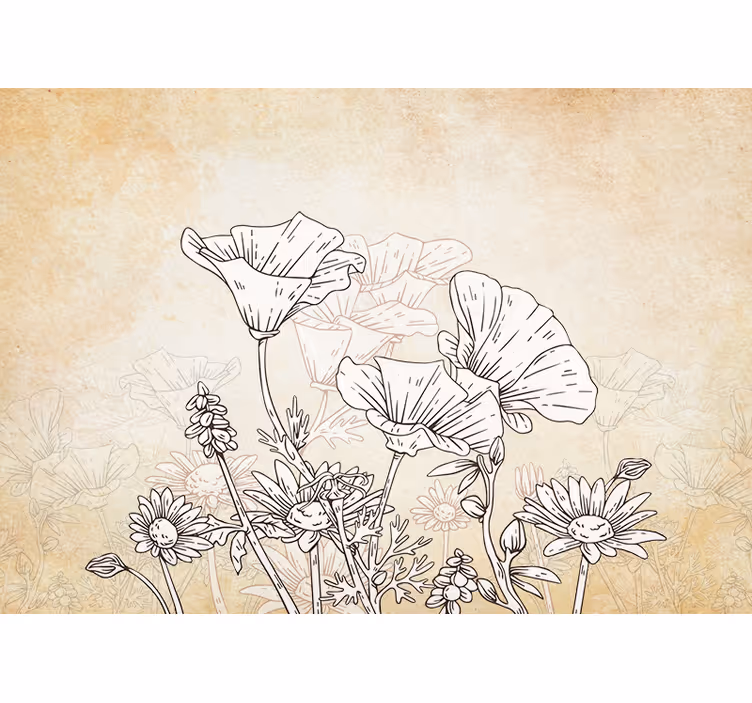 Tapisserie murale coquelicots prairie vintage - TenStickers