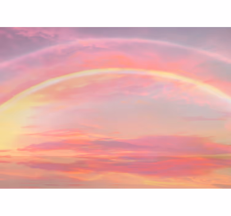 Tapisserie murale enfant ciel rose avec arc-en-ciel - TenStickers