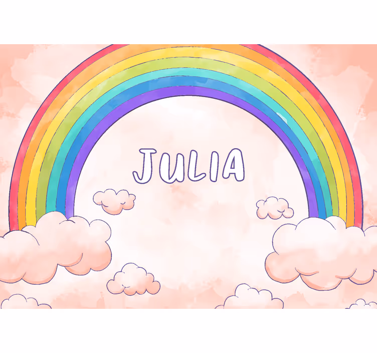 Tapisserie murale enfant arc-en-ciel nuageux avec nom - TenStickers
