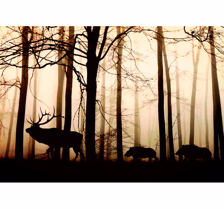 Tapisserie nature faune forestière en silhouette - TenStickers