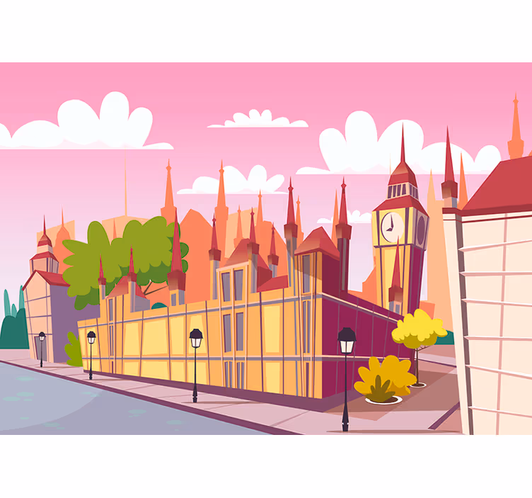Tapisserie londres paysage urbain de dessin animé - TenStickers