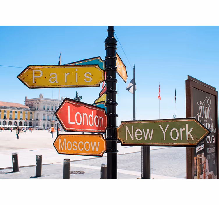 Tapisserie autres villes et de pays panneau de direction - TenStickers