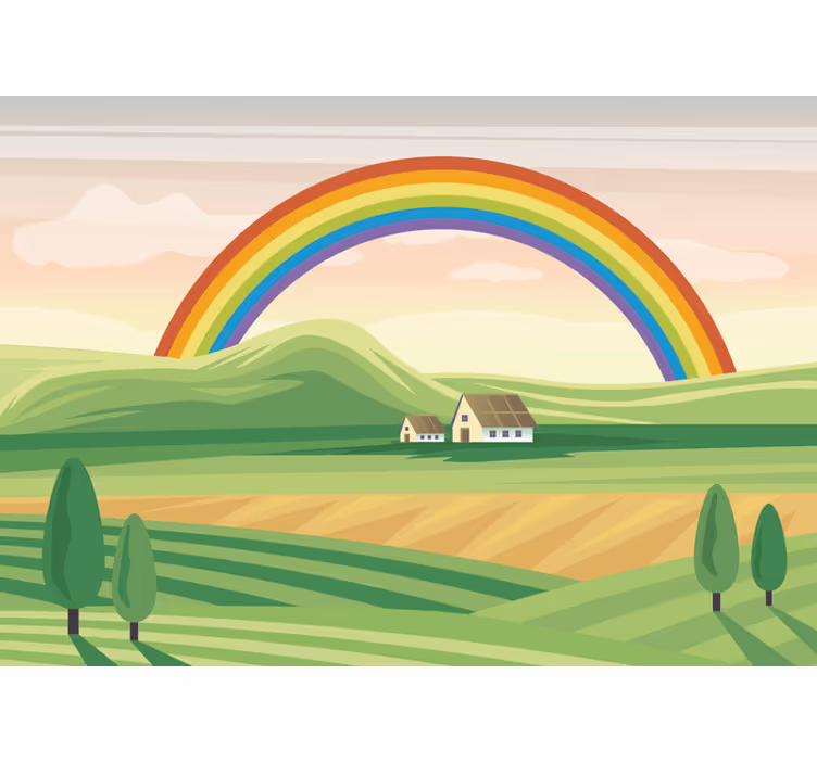 Tapisserie chambre enfant paysage arc-en-ciel - TenStickers